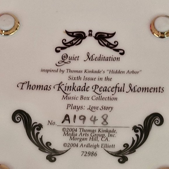 Thomas Kincade Peaceful Moments Hidden Arbor Musical Box Plays Love Story 2004 - Picture 7 of 14